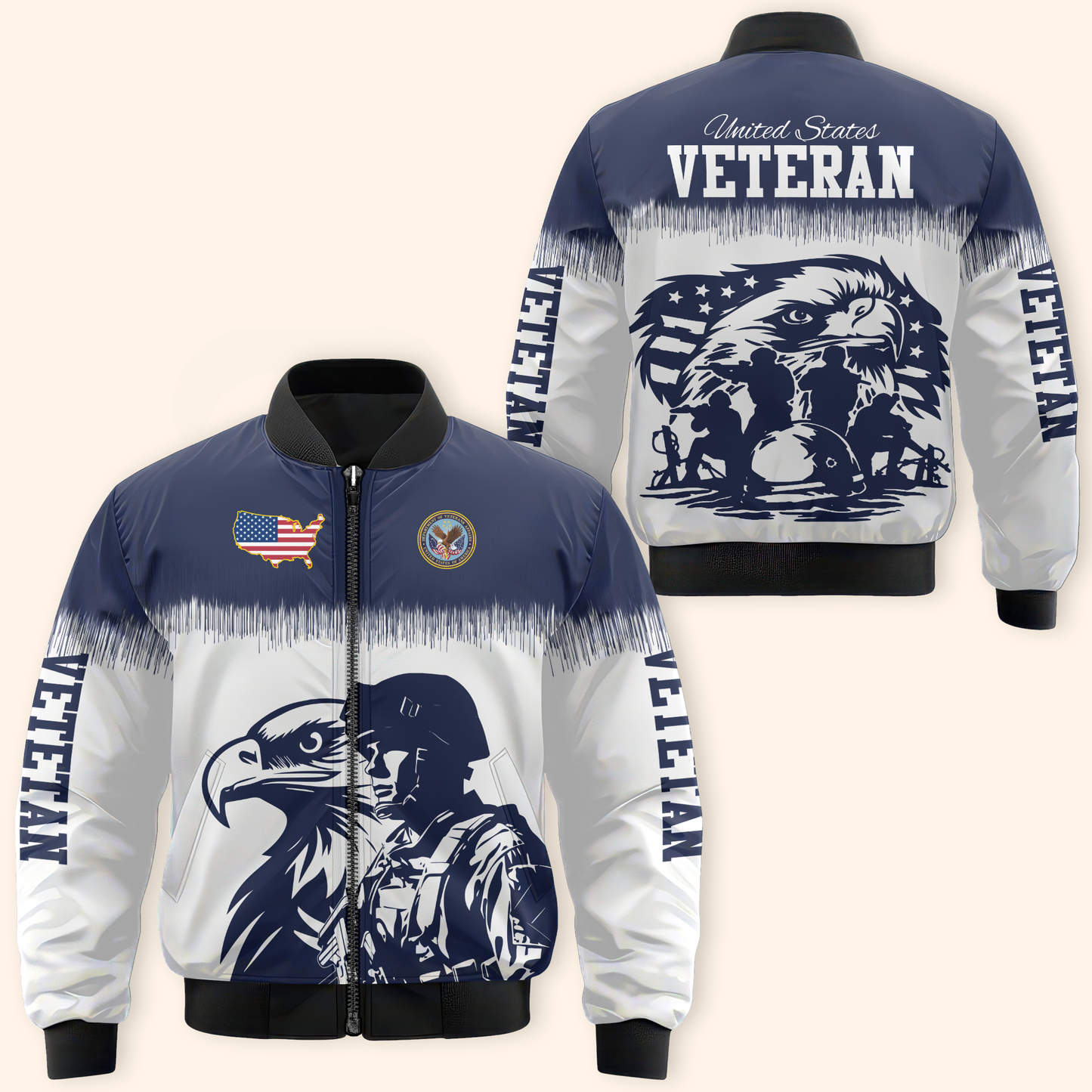 U.S. Veteran Hoodie – Eagle Design, Patriotic American Flag Zip Up MH2527