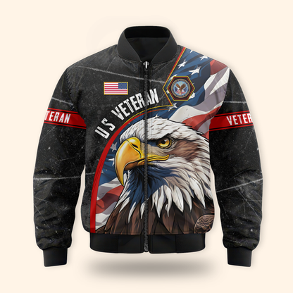 U.S. Veteran Hoodie – Eagle Design, Patriotic American Flag Zip Up MH2534