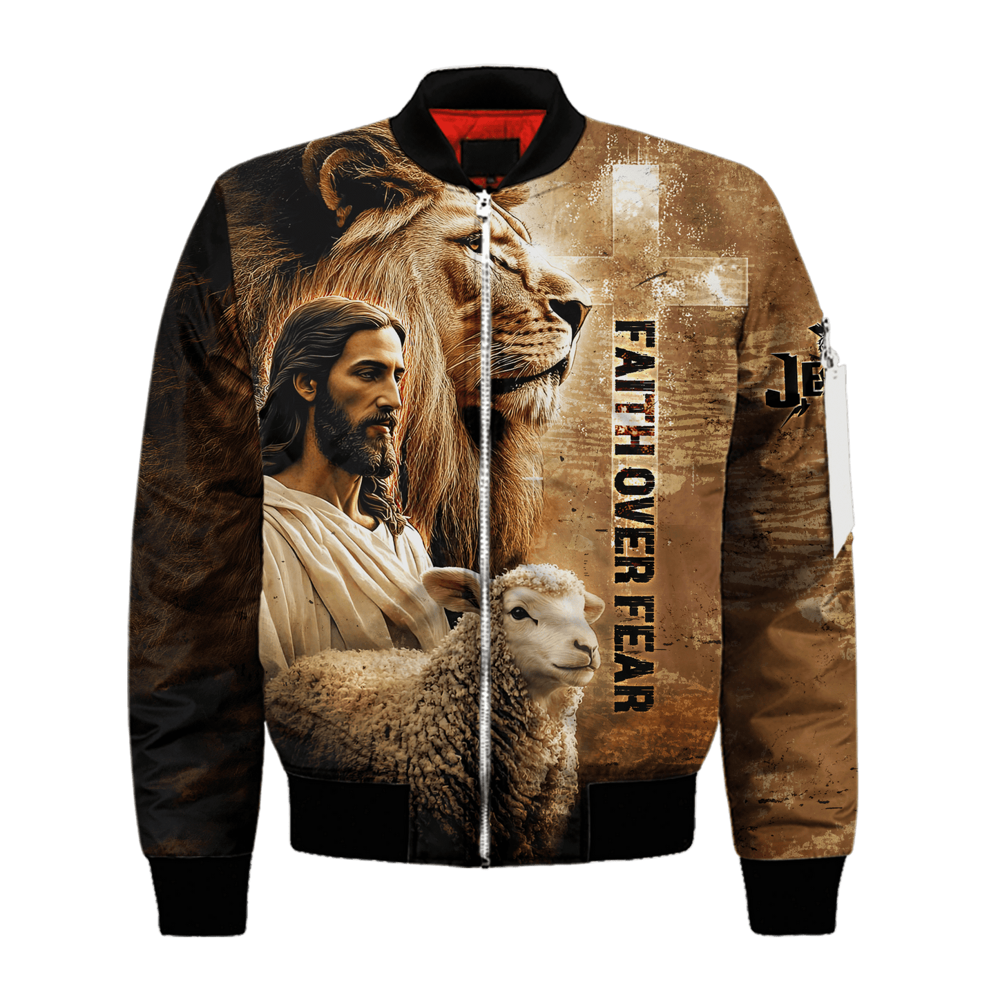 Faith Over Fear – Christian Lion, Jesus and Lamb Design - All Over Prints Hoodie Shirt