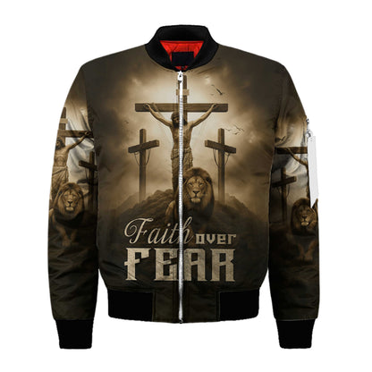 Faith Over Fear – Jesus Crucifix and Lion Symbol of Strength
