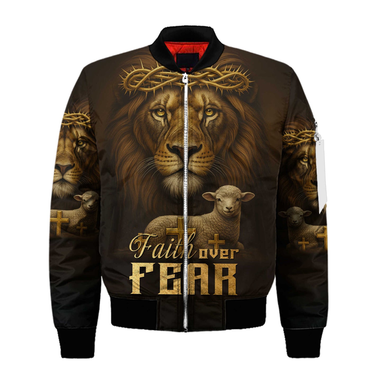 Faith Over Fear – Lion of Judah with Lamb and Cross Artwork