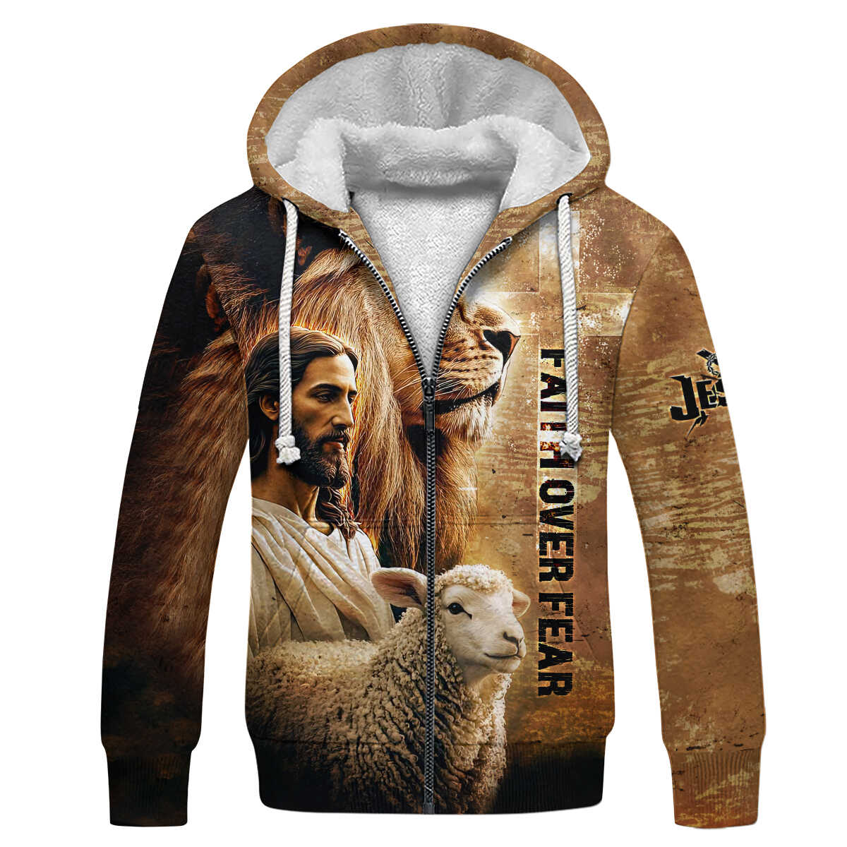 Faith Over Fear – Christian Lion, Jesus and Lamb Design - All Over Prints Hoodie Shirt
