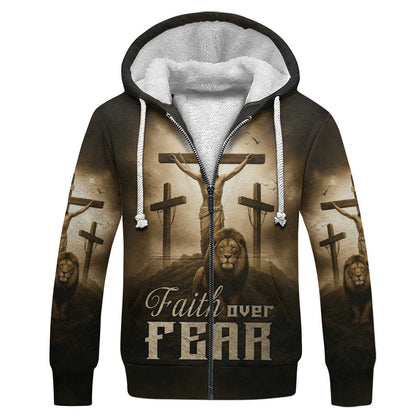 Faith Over Fear – Jesus Crucifix and Lion Symbol of Strength