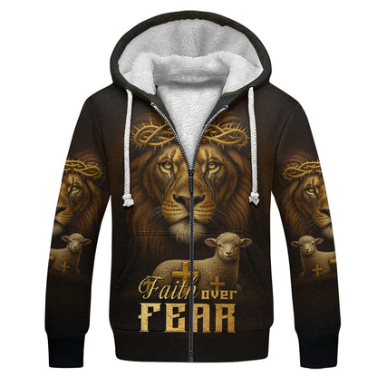 Faith Over Fear – Lion of Judah with Lamb and Cross Artwork
