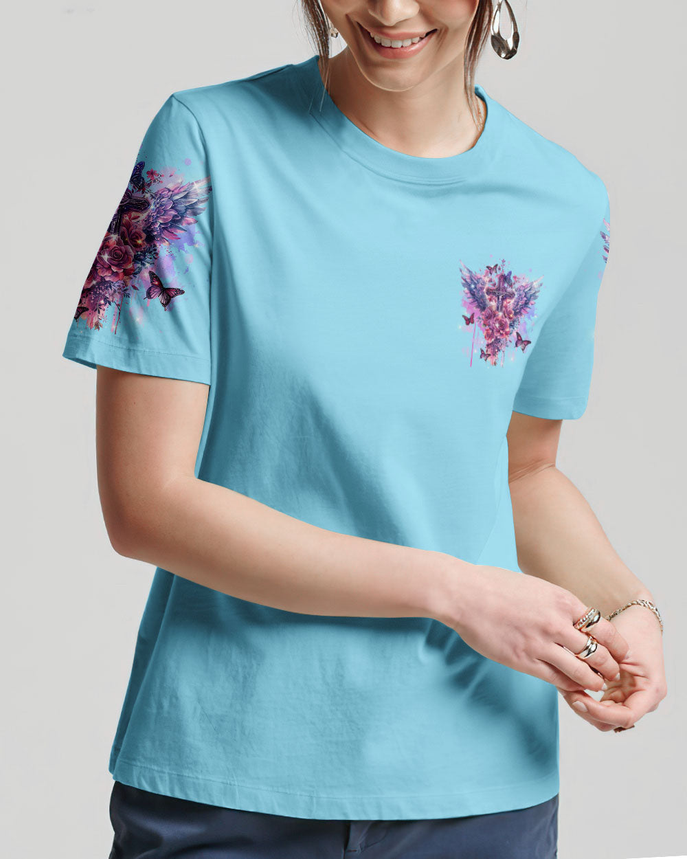 She Is Carried By His Grace Cross Wings Women's All Over Print Shirt - Tlnz0203244, easychoo.com