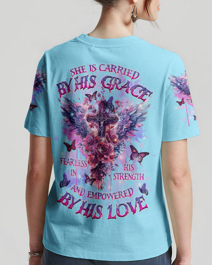 She Is Carried By His Grace Cross Wings Women's All Over Print Shirt - Tlnz0203244, easychoo.com