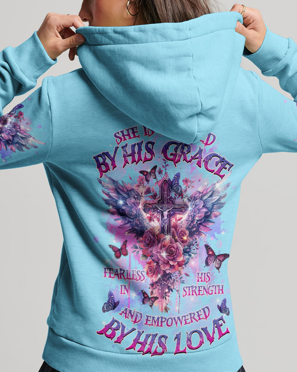 She Is Carried By His Grace Cross Wings Women's All Over Print Shirt - Tlnz0203244, easychoo.com