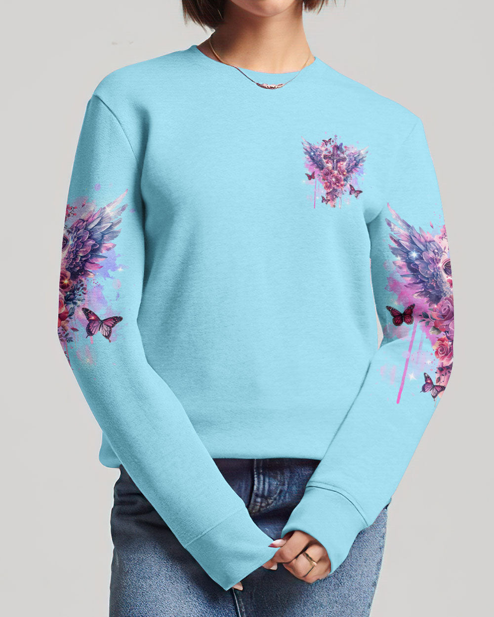 She Is Carried By His Grace Cross Wings Women's All Over Print Shirt - Tlnz0203244, easychoo.com