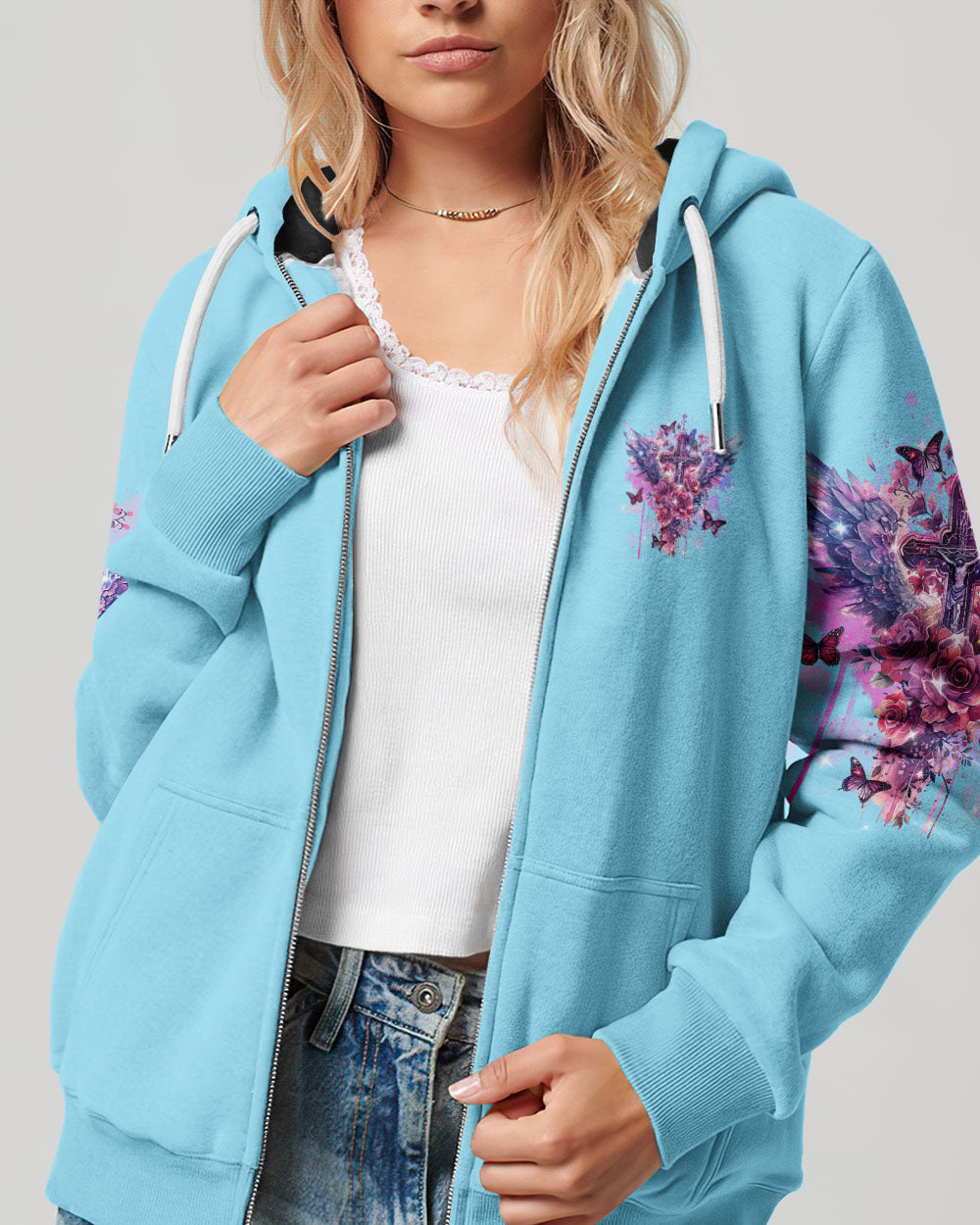 She Is Carried By His Grace Cross Wings Women's All Over Print Shirt - Tlnz0203244, easychoo.com