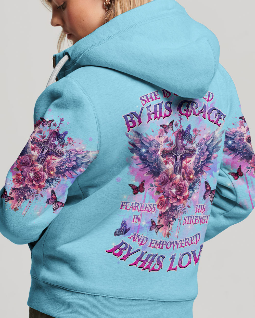 She Is Carried By His Grace Cross Wings Women's All Over Print Shirt - Tlnz0203244, easychoo.com