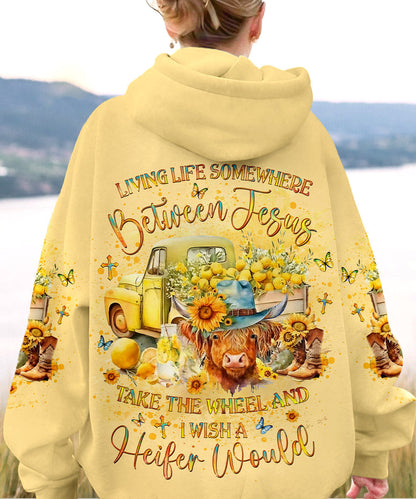 Living Life Somewhere Between Jesus Heifers Women's All Over Print Shirt - Yhlt1203242, easychoo.com