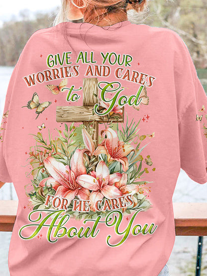 Give All Your Worries And Cares To God Women's All Over Print Shirt - Tyqy2703242, easychoo.com