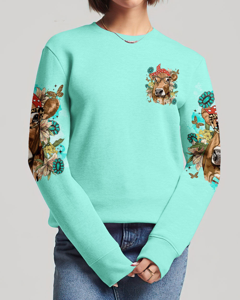 Living Life Somewhere Between Jesus Cow Women's All Over Print Shirt - Tltr2311233, easychoo.com