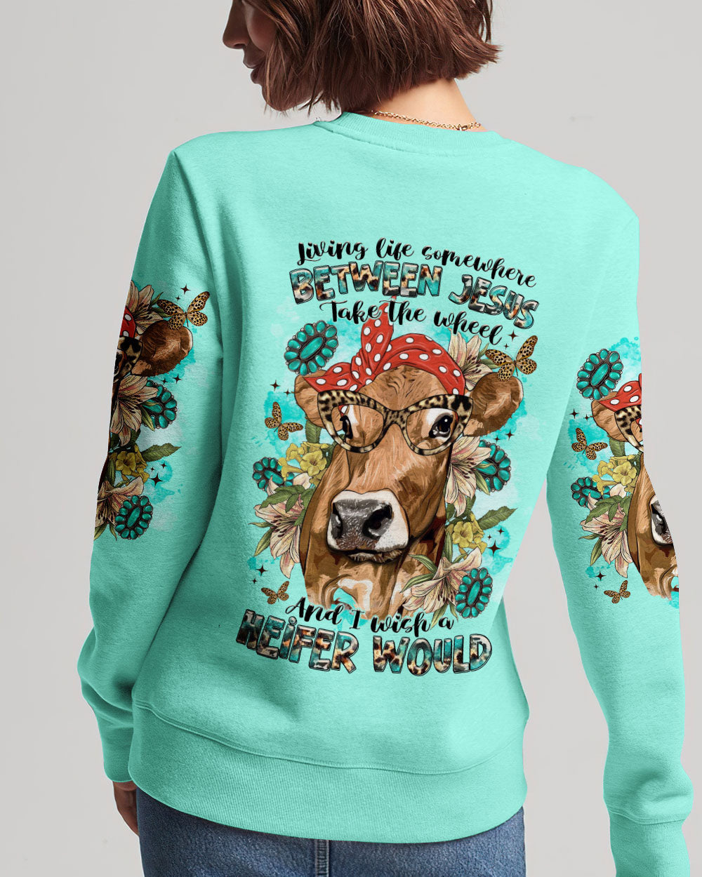 Living Life Somewhere Between Jesus Cow Women's All Over Print Shirt - Tltr2311233, easychoo.com