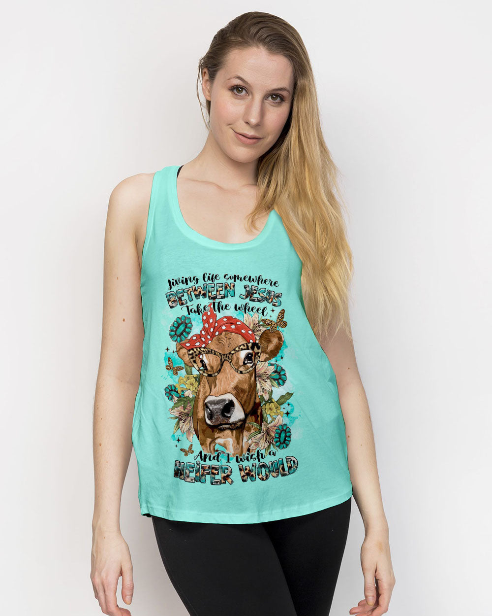 Living Life Somewhere Between Jesus Cow Women's All Over Print Shirt - Tltr2311233, easychoo.com