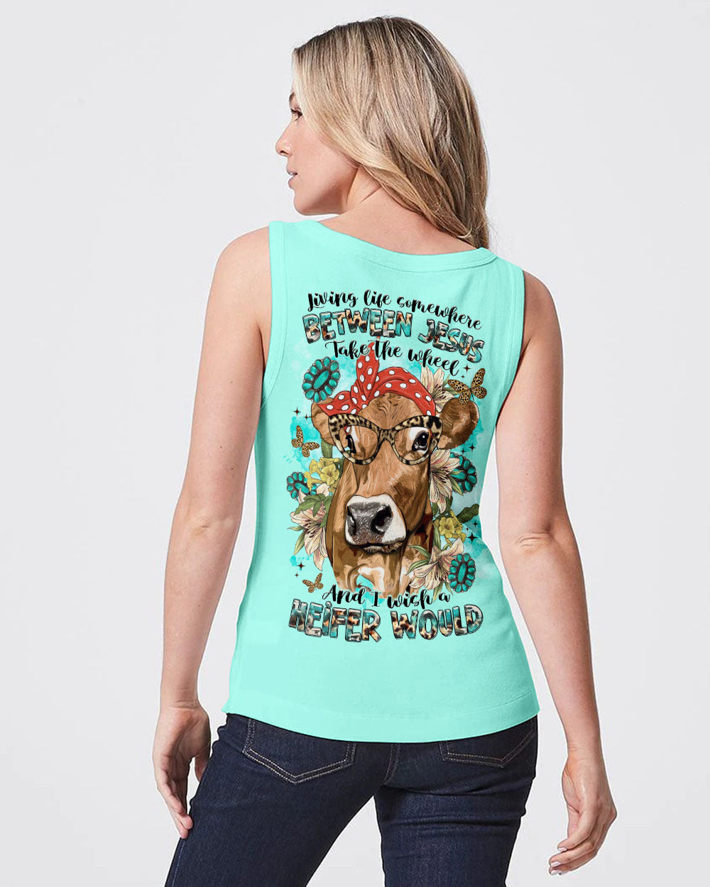 Living Life Somewhere Between Jesus Cow Women's All Over Print Shirt - Tltr2311233, easychoo.com