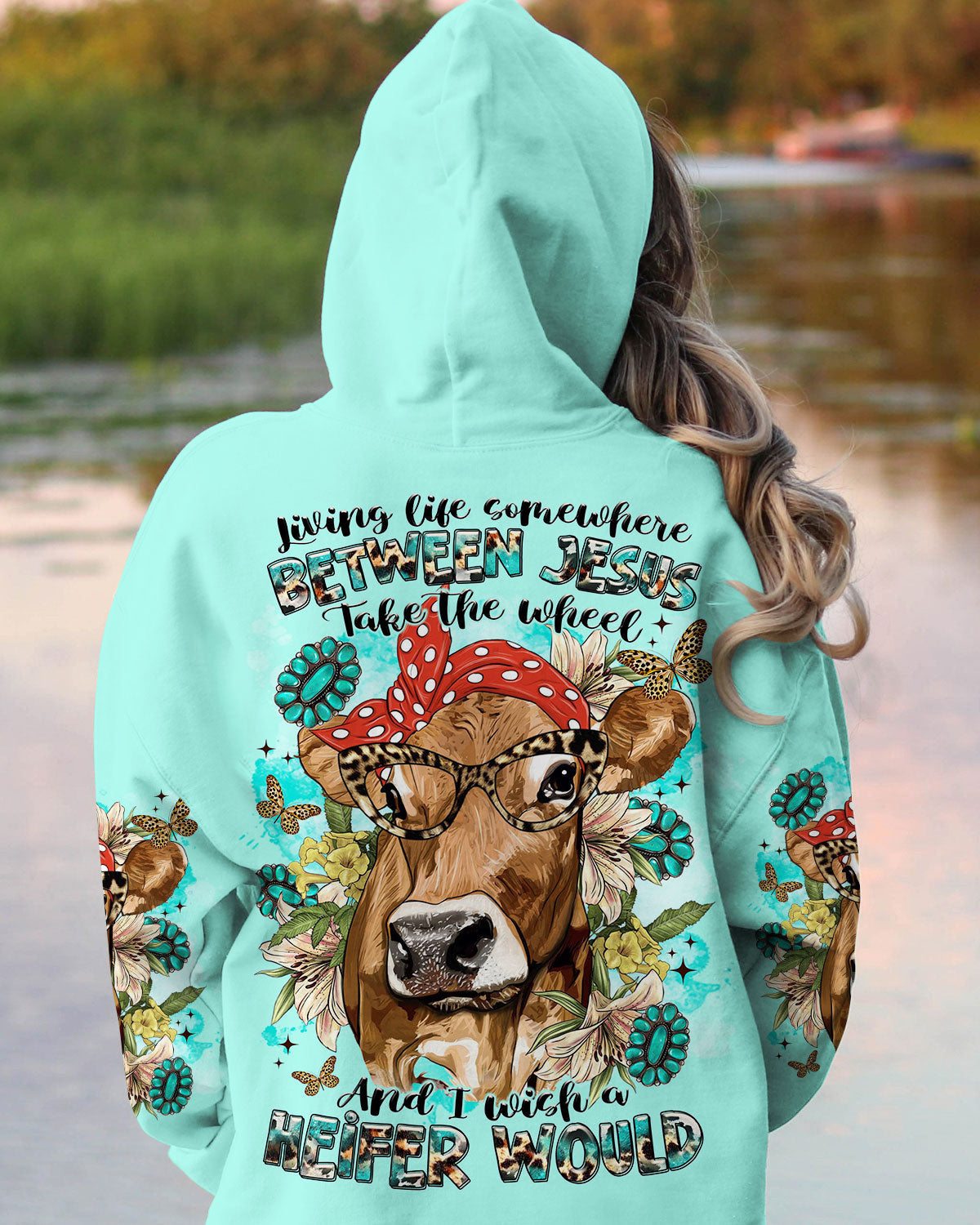 Living Life Somewhere Between Jesus Cow Women's All Over Print Shirt - Tltr2311233, easychoo.com