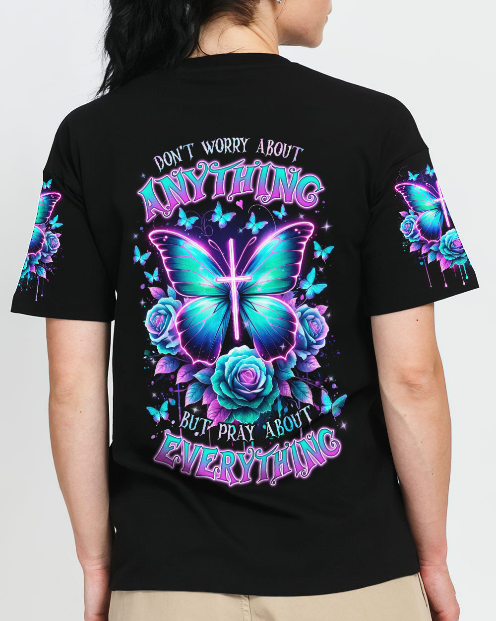 Pray About Everything Butterfly Women's All Over Print Shirt - Tlnz2901243, easychoo.com
