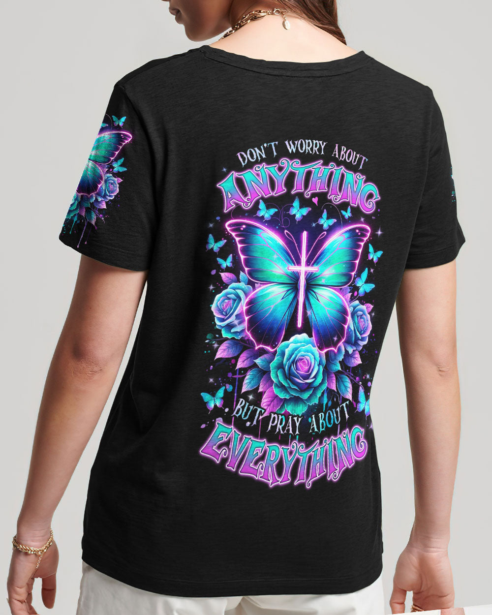 Pray About Everything Butterfly Women's All Over Print Shirt - Tlnz2901243, easychoo.com