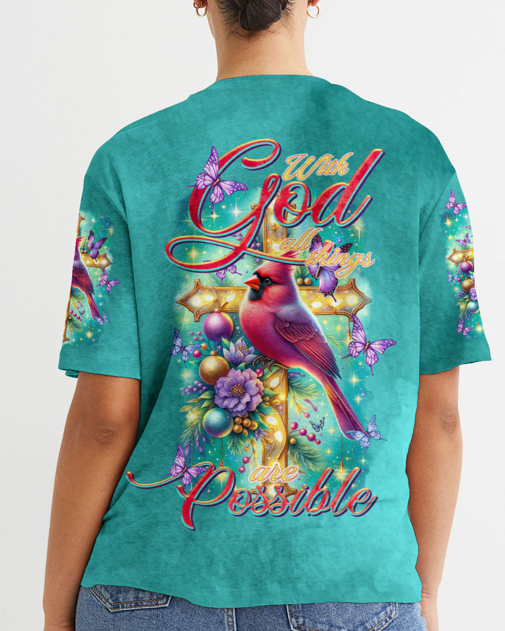 With God All Things Are Possible Cardinal Christmas Women's All Over Print Shirt - Tltr3010234, easychoo.com