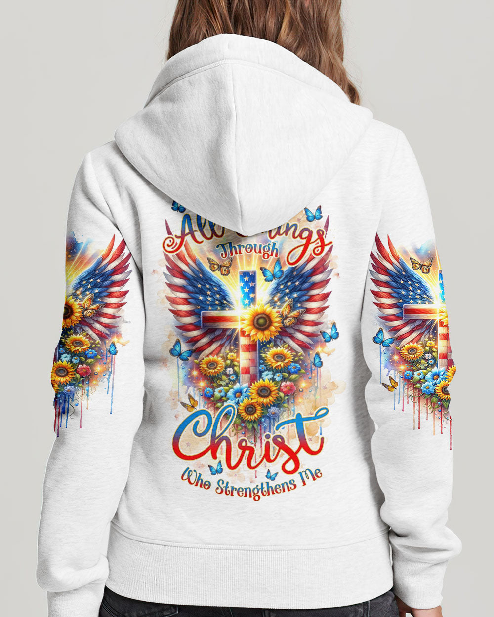 I Can Do All Things Through Christ Wings Sunflower Women's All Over Print Shirt - Tlnz1412234, easychoo.com
