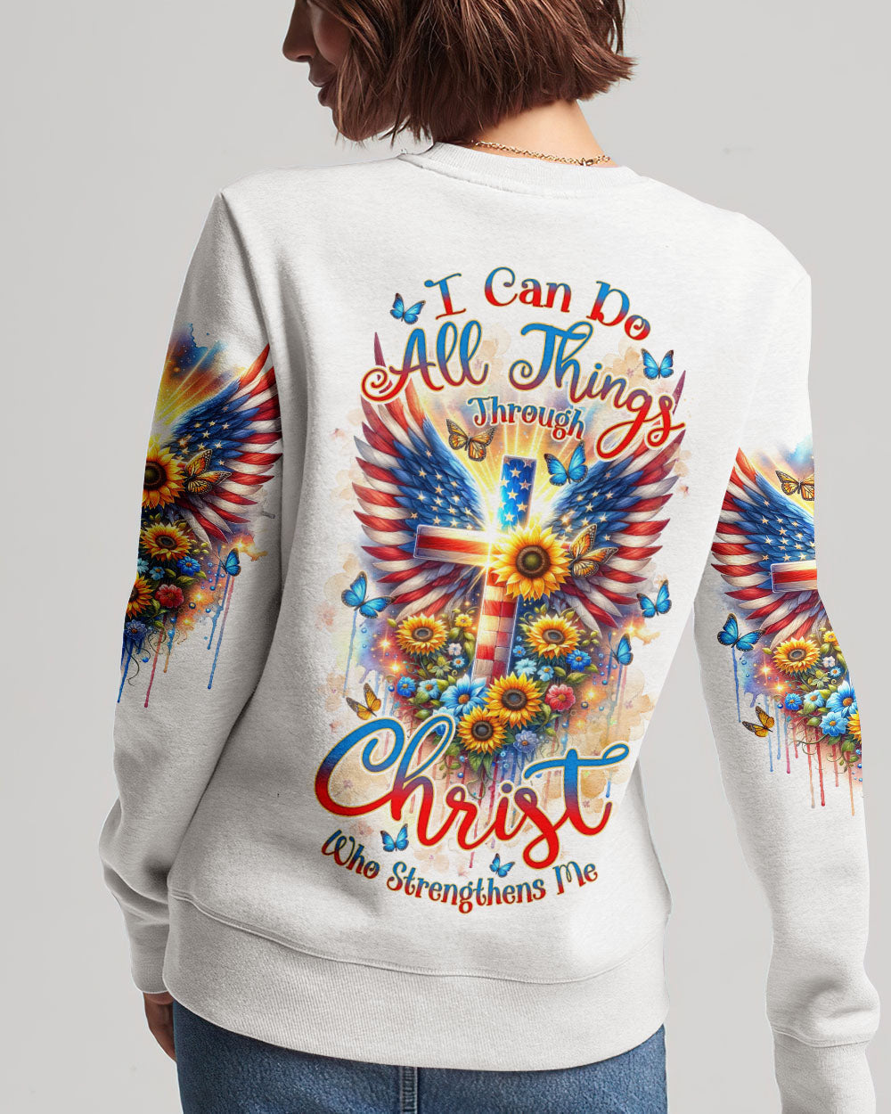 I Can Do All Things Through Christ Wings Sunflower Women's All Over Print Shirt - Tlnz1412234, easychoo.com