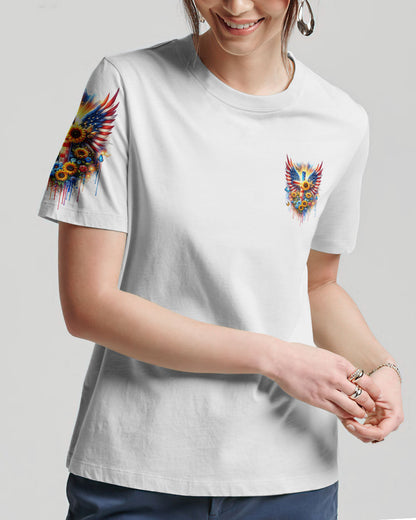 I Can Do All Things Through Christ Wings Sunflower Women's All Over Print Shirt - Tlnz1412234, easychoo.com