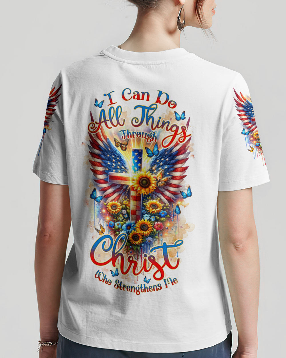 I Can Do All Things Through Christ Wings Sunflower Women's All Over Print Shirt - Tlnz1412234, easychoo.com