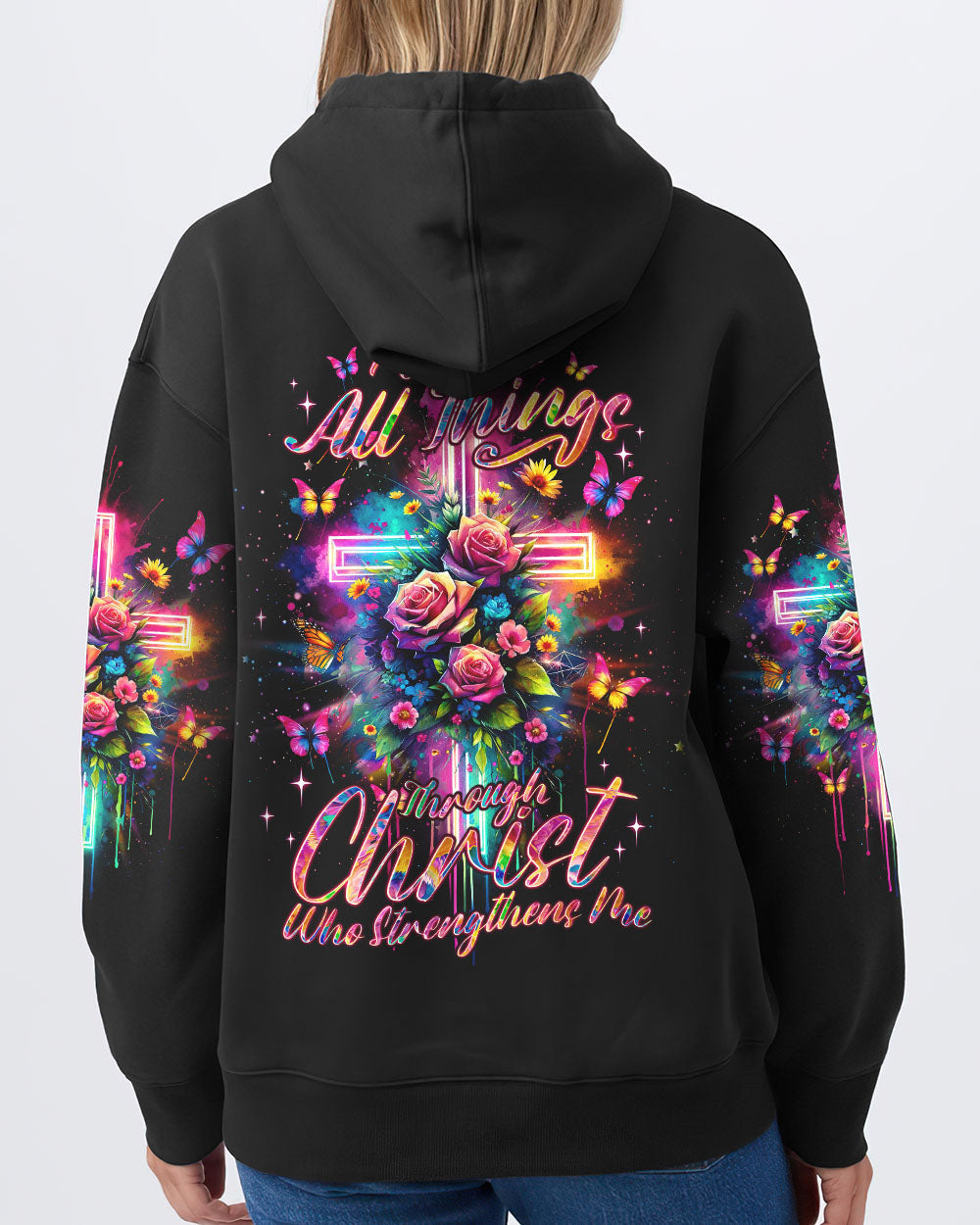 I Can Do All Things Through Christ Cross Rose Women's All Over Print Shirt - Tlno0901243, easychoo.com