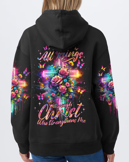 I Can Do All Things Through Christ Cross Rose Women's All Over Print Shirt - Tlno0901243, easychoo.com