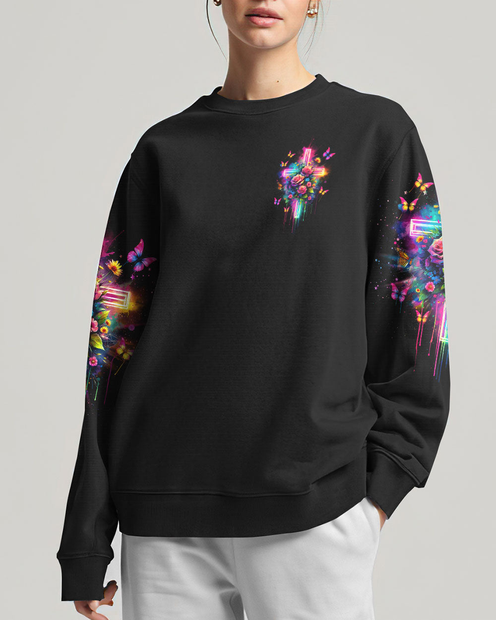 I Can Do All Things Through Christ Cross Rose Women's All Over Print Shirt - Tlno0901243, easychoo.com