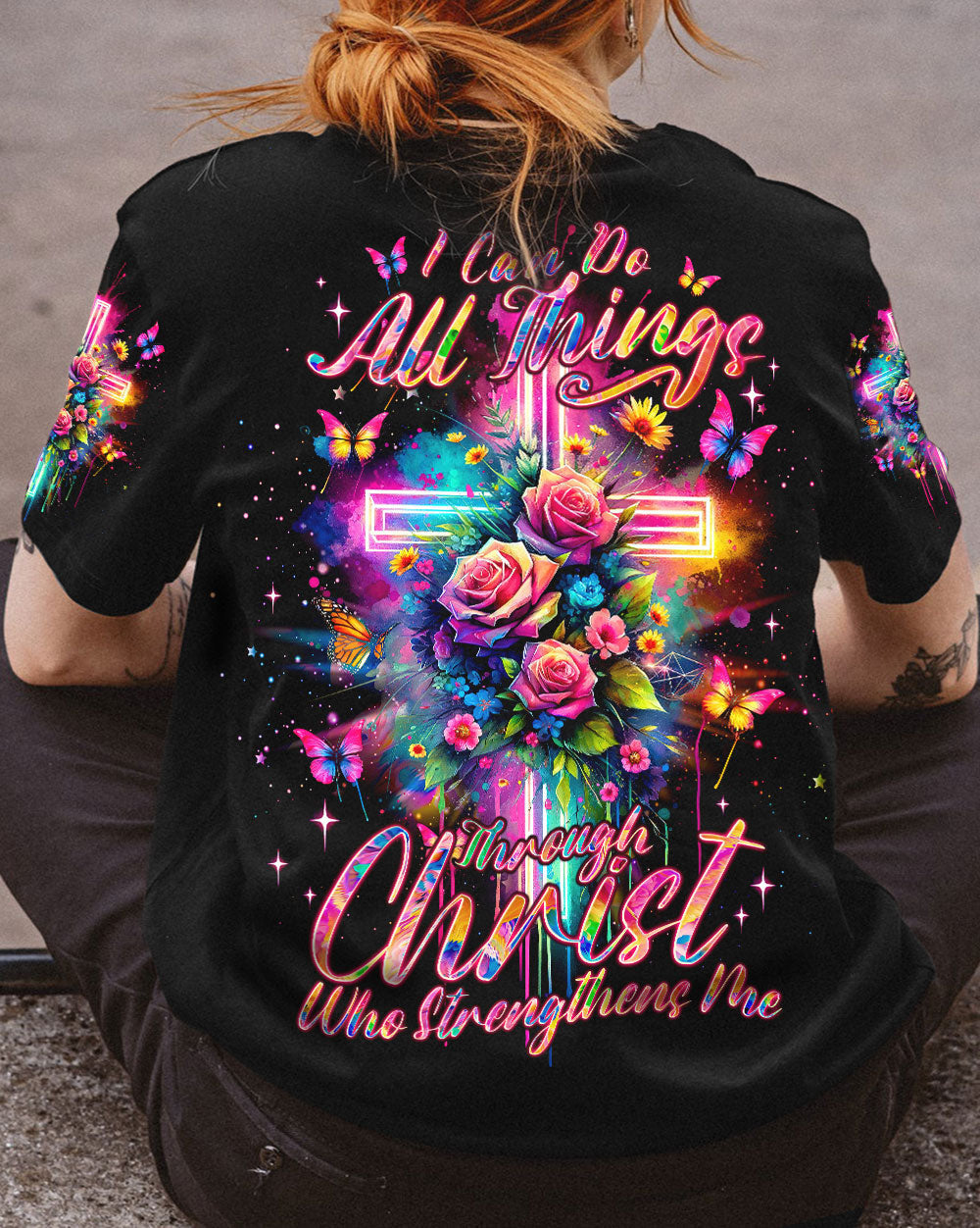 I Can Do All Things Through Christ Cross Rose Women's All Over Print Shirt - Tlno0901243, easychoo.com