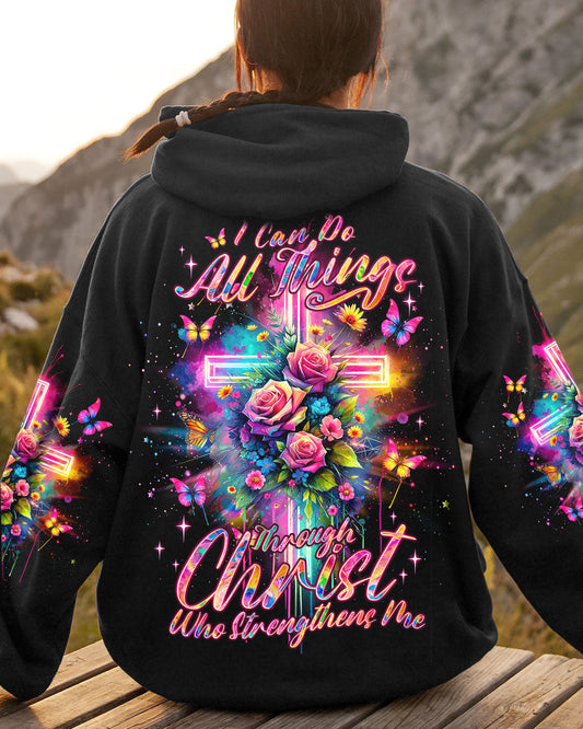 I Can Do All Things Through Christ Cross Rose Women's All Over Print Shirt - Tlno0901243, easychoo.com