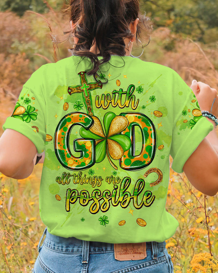 With God All Things Are Possible Patrick's Day Women's All Over Print Shirt - Tltw0301245, easychoo.com