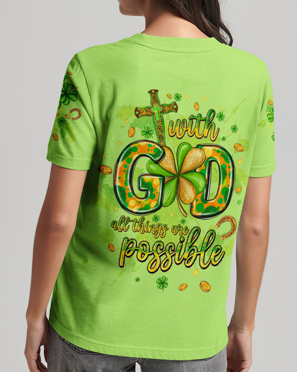 With God All Things Are Possible Patrick's Day Women's All Over Print Shirt - Tltw0301245, easychoo.com