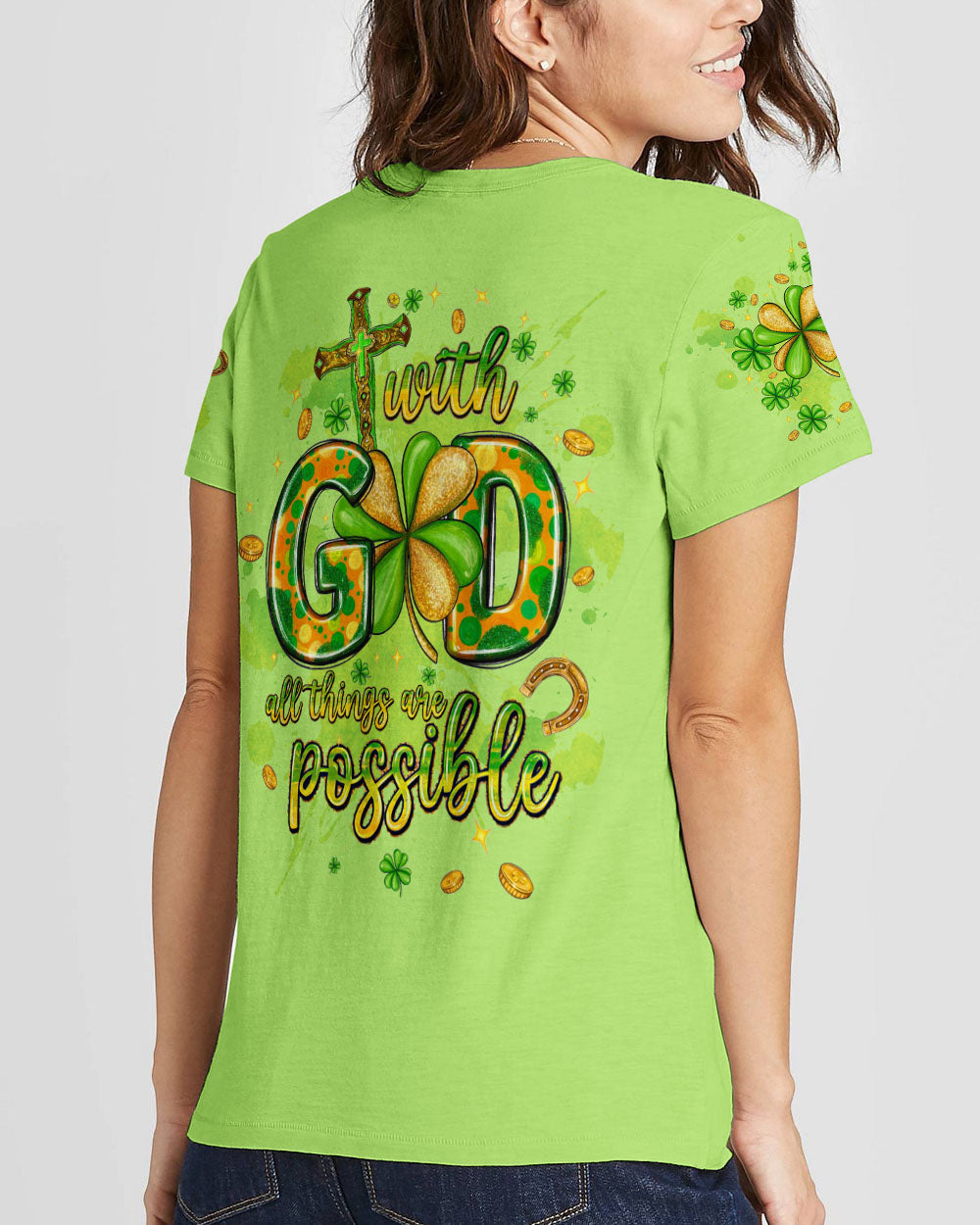 With God All Things Are Possible Patrick's Day Women's All Over Print Shirt - Tltw0301245, easychoo.com