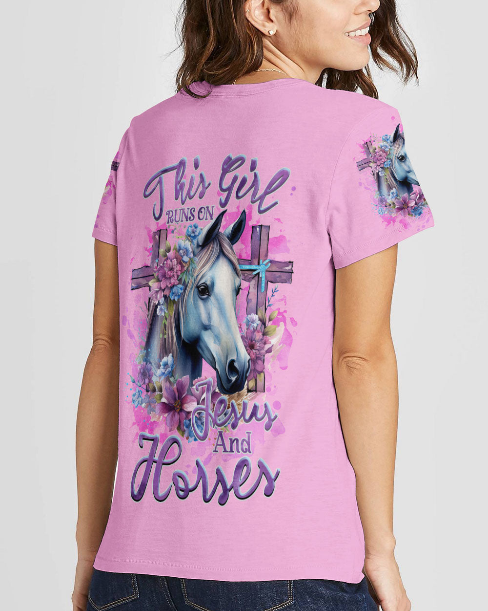 Runs On Jesus And Horses Women's All Over Print Shirt - Tlnz2712232, easychoo.com