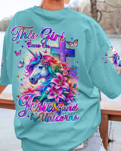 Runs On Jesus And Unicorns Women's All Over Print Shirt - Tyqy1612231, easychoo.com