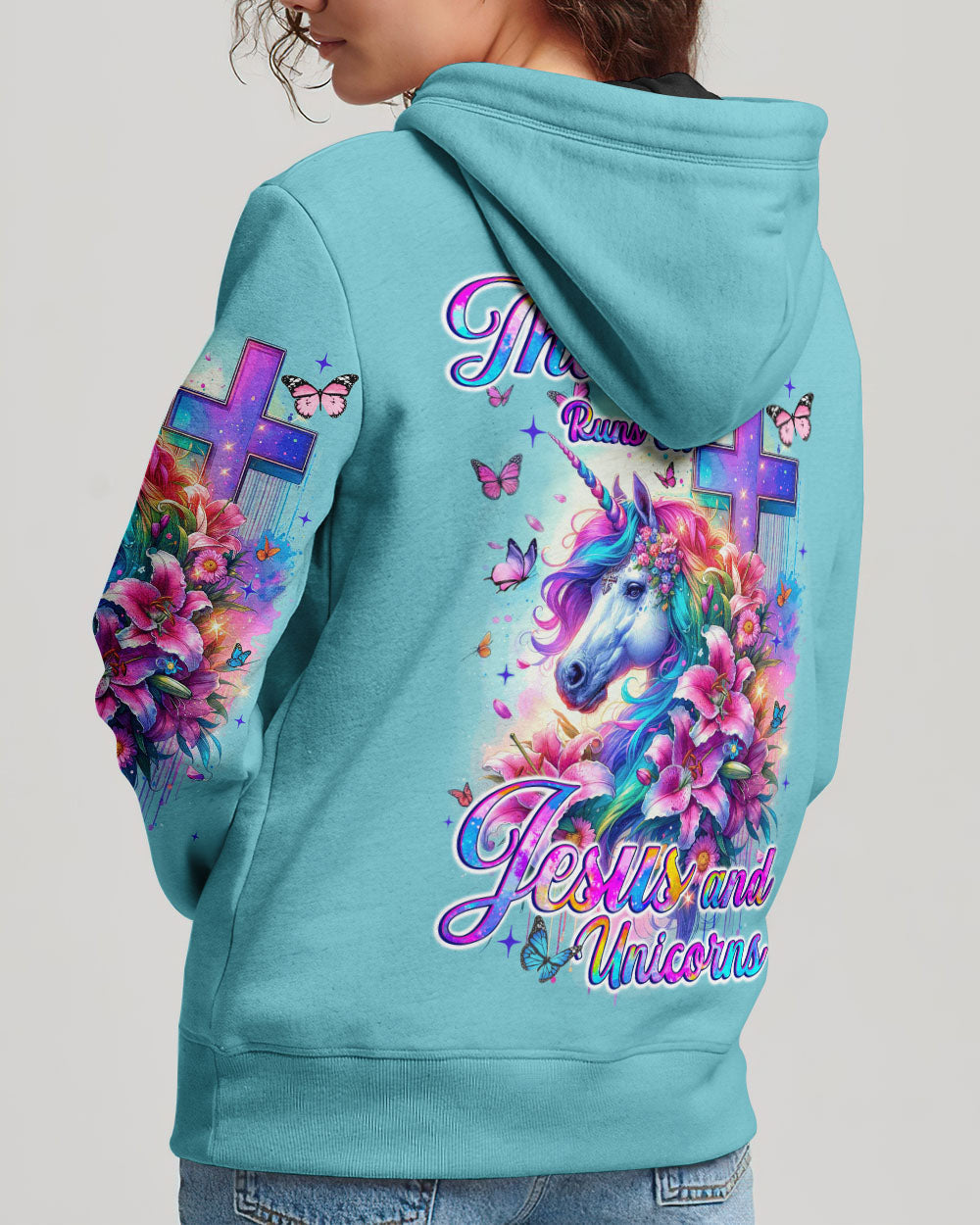 Runs On Jesus And Unicorns Women's All Over Print Shirt - Tyqy1612231, easychoo.com