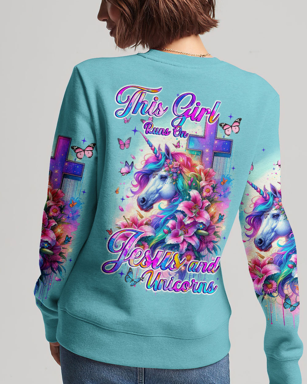 Runs On Jesus And Unicorns Women's All Over Print Shirt - Tyqy1612231, easychoo.com