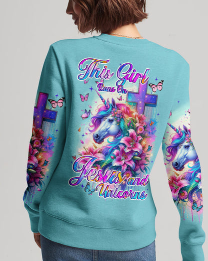 Runs On Jesus And Unicorns Women's All Over Print Shirt - Tyqy1612231, easychoo.com