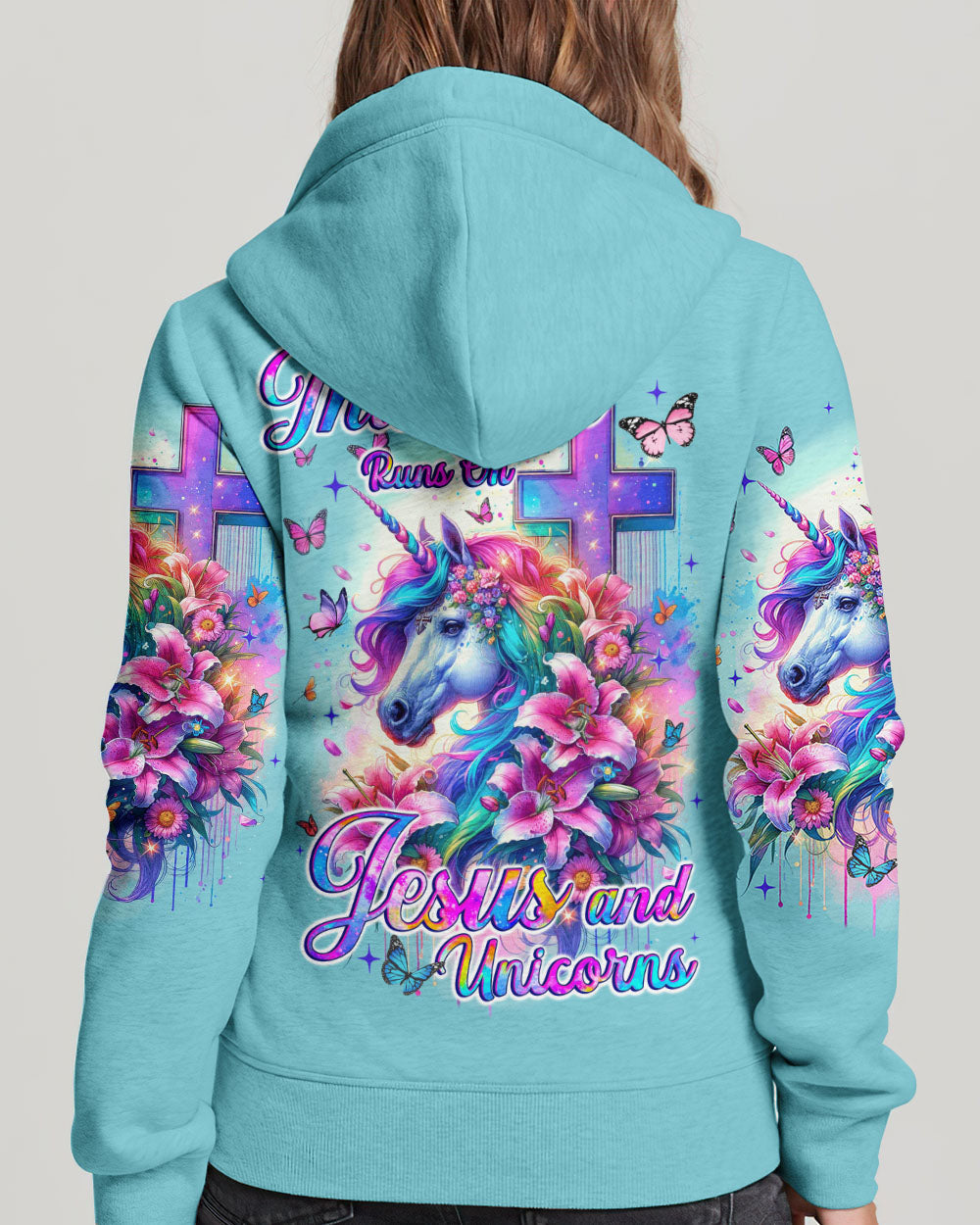 Runs On Jesus And Unicorns Women's All Over Print Shirt - Tyqy1612231, easychoo.com
