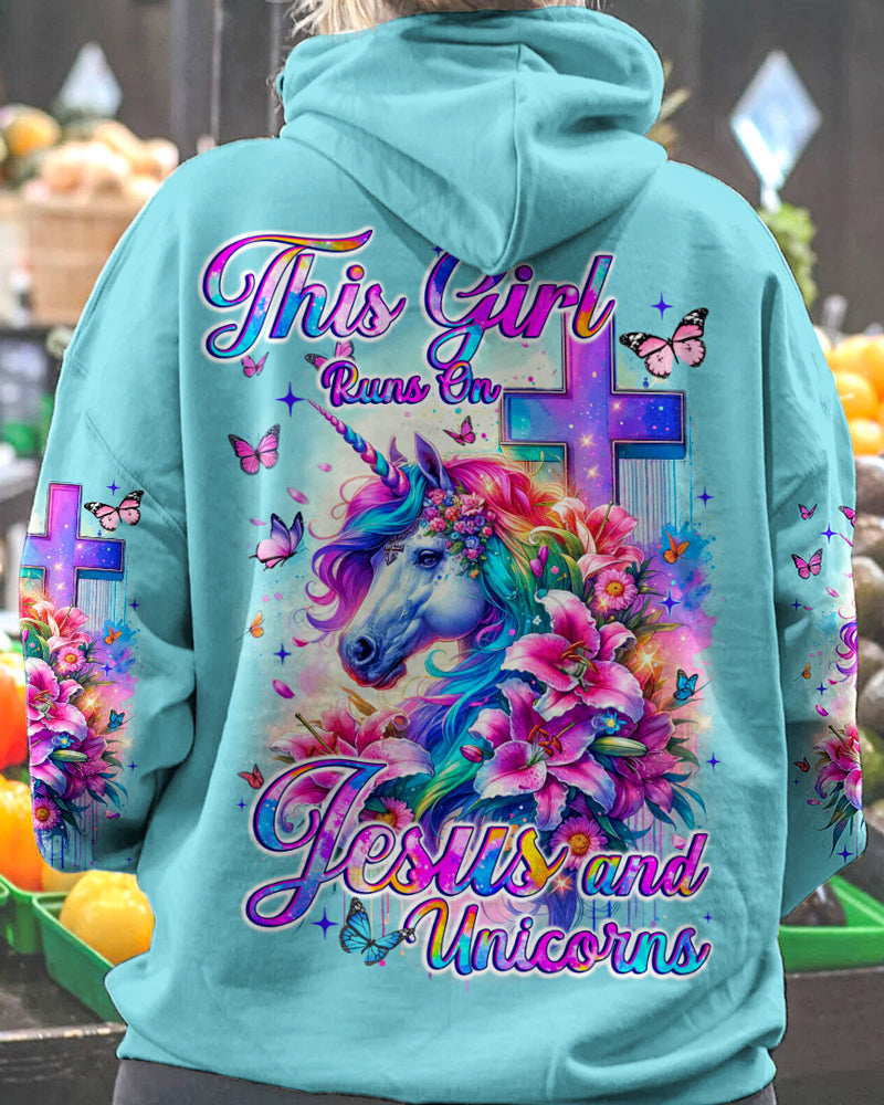 Runs On Jesus And Unicorns Women's All Over Print Shirt - Tyqy1612231, easychoo.com