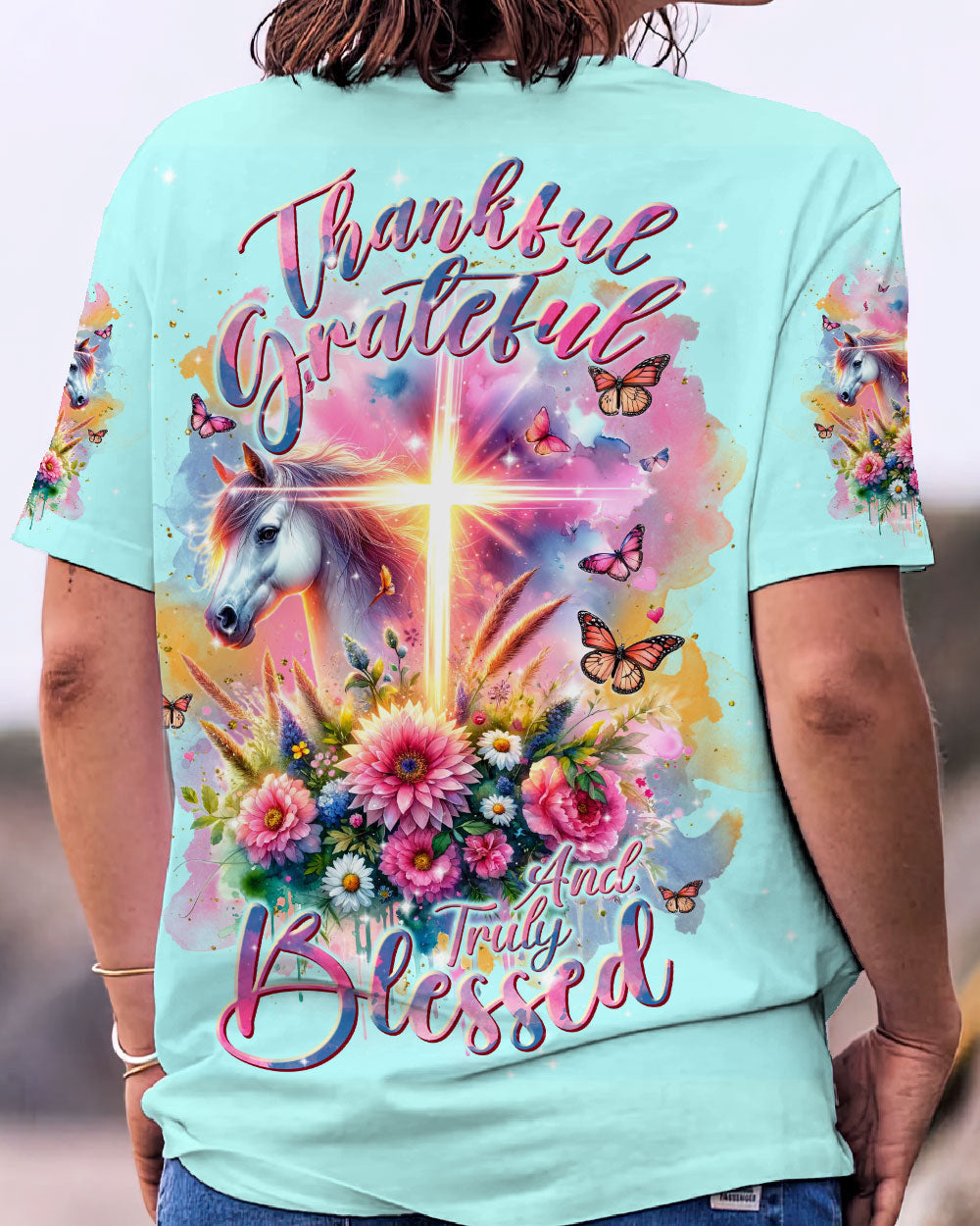 Thankful, Grateful and Truly Blessed Horse Women's All Over Print Shirt - Tlnt0501243, easychoo.com