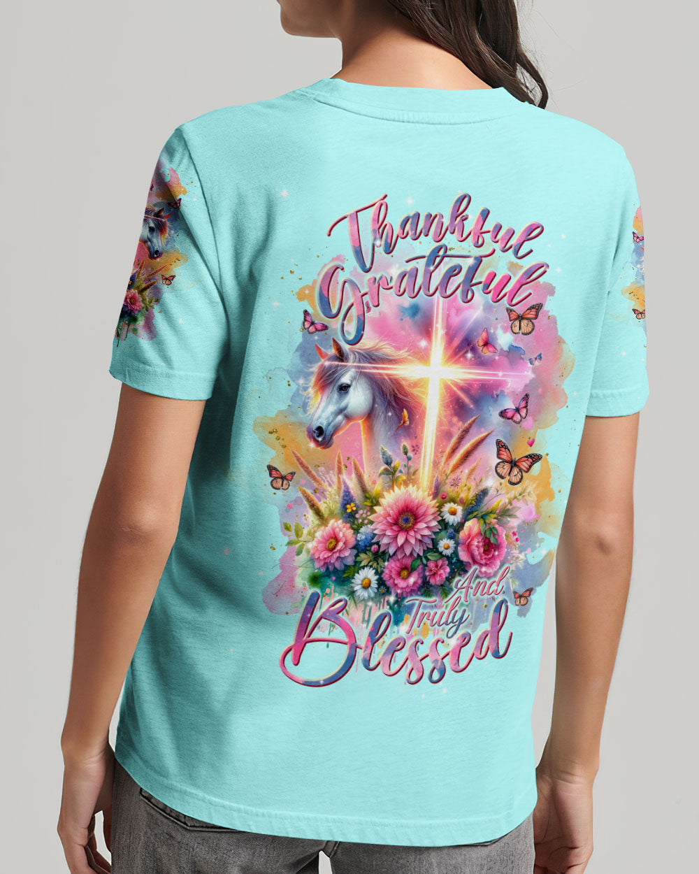 Thankful, Grateful and Truly Blessed Horse Women's All Over Print Shirt - Tlnt0501243, easychoo.com