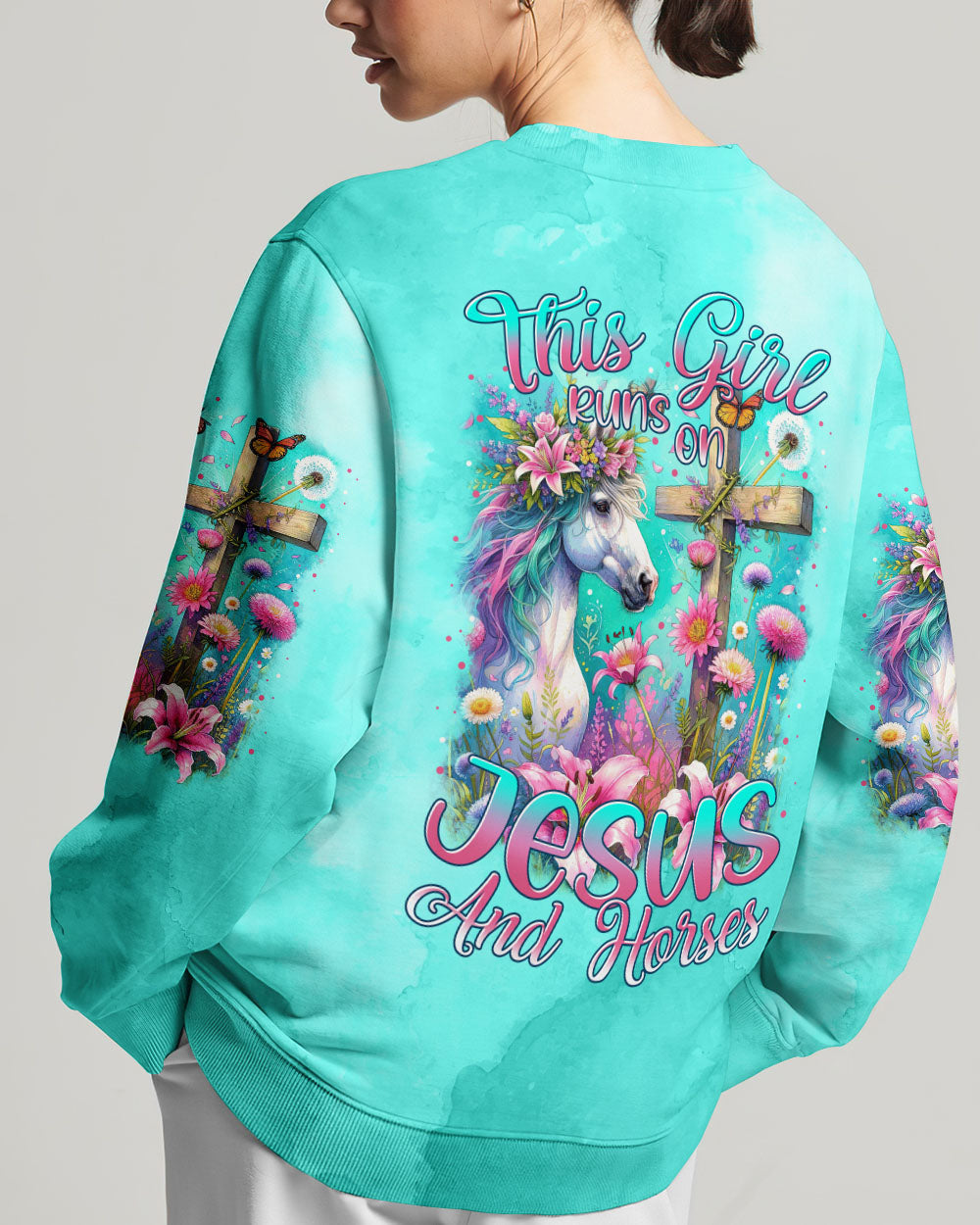 Runs On Jesus And Horses Women's All Over Print Shirt - Tytm0212233, easychoo.com