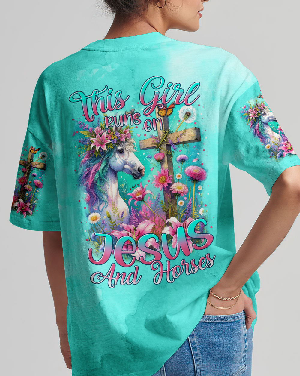 Runs On Jesus And Horses Women's All Over Print Shirt - Tytm0212233, easychoo.com