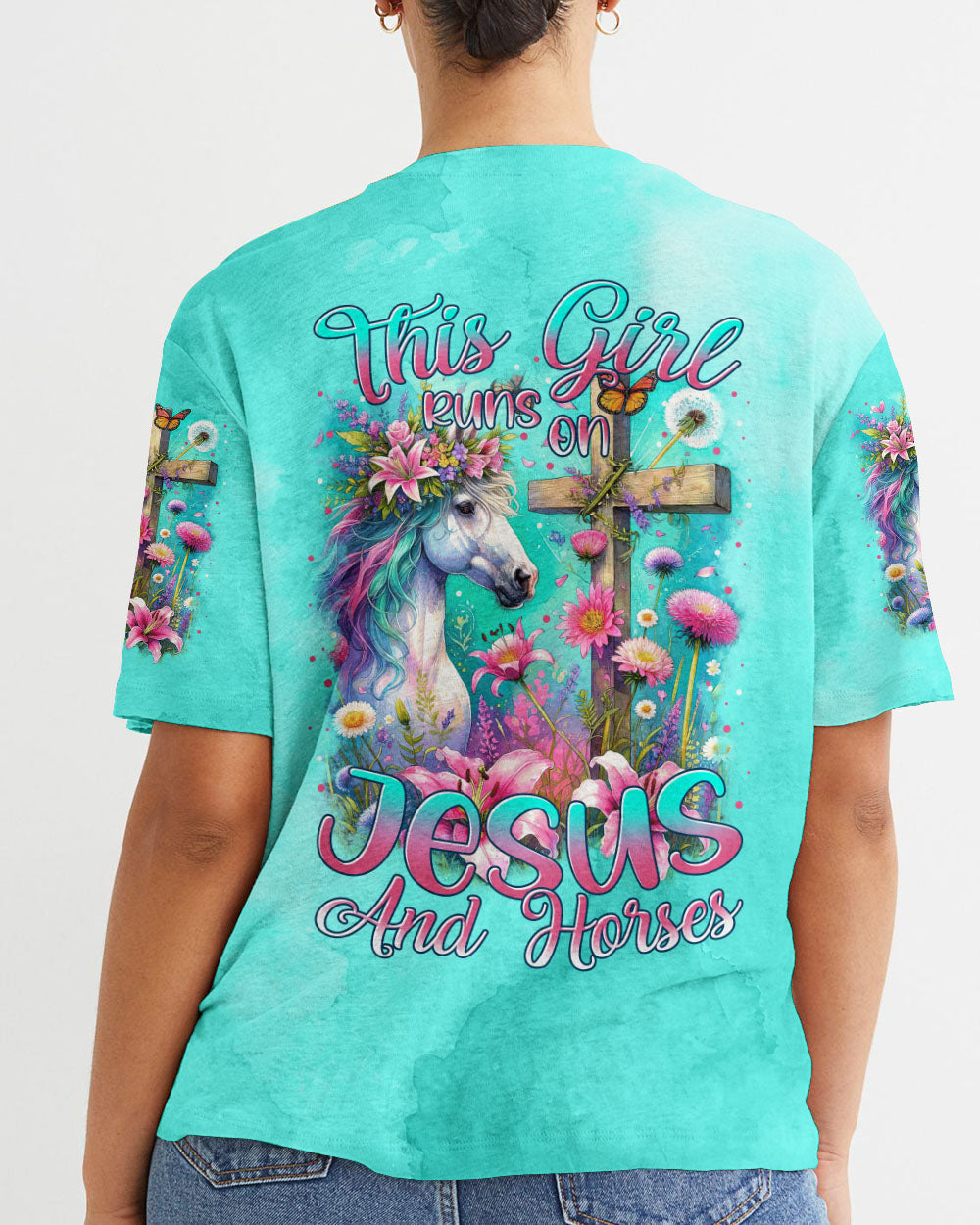 Runs On Jesus And Horses Women's All Over Print Shirt - Tytm0212233, easychoo.com