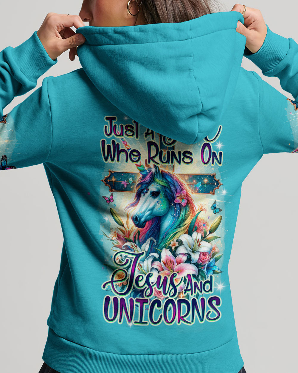 Runs On Jesus And Unicorns Women's All Over Print Shirt - Ty1912231, easychoo.com