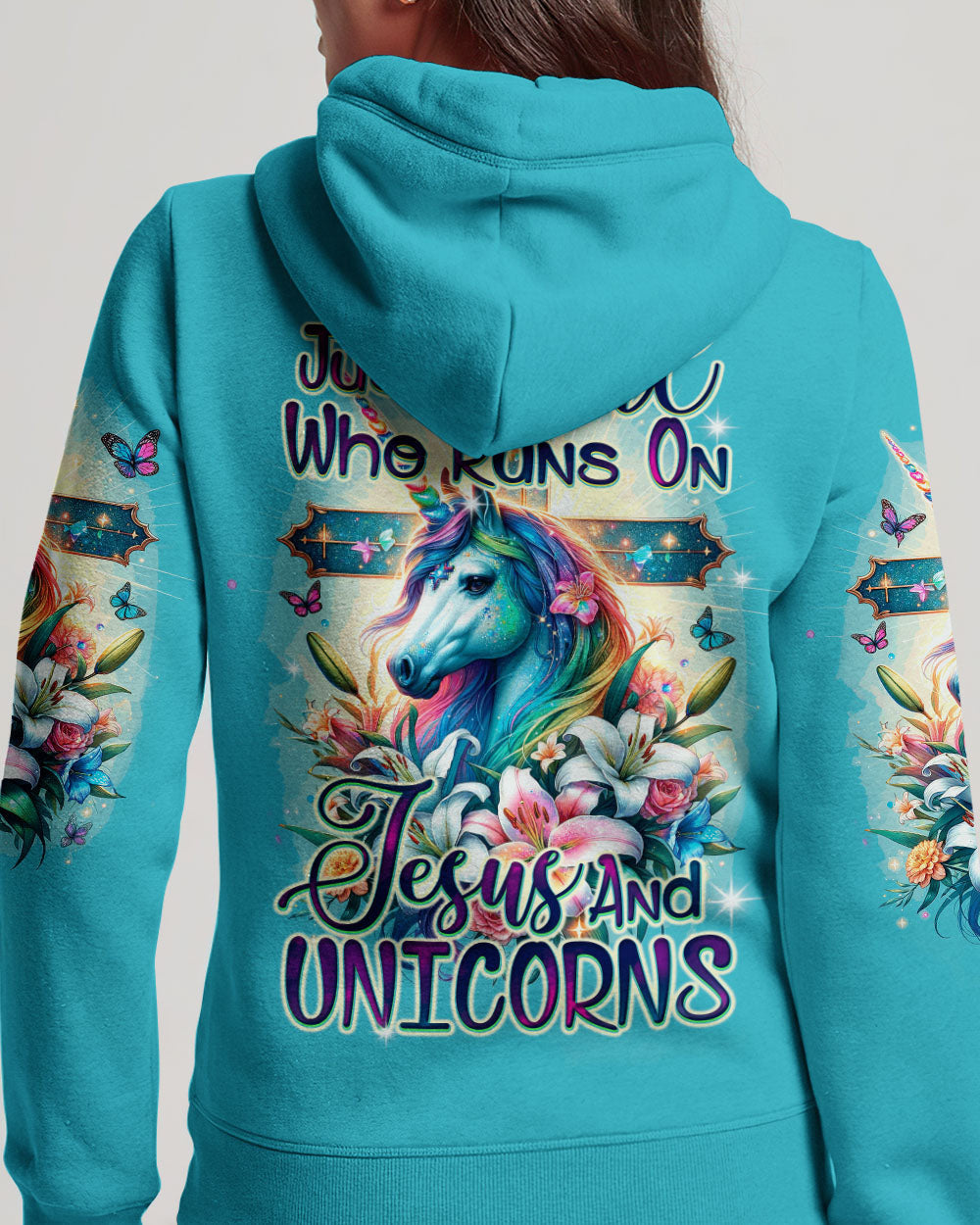 Runs On Jesus And Unicorns Women's All Over Print Shirt - Ty1912231, easychoo.com
